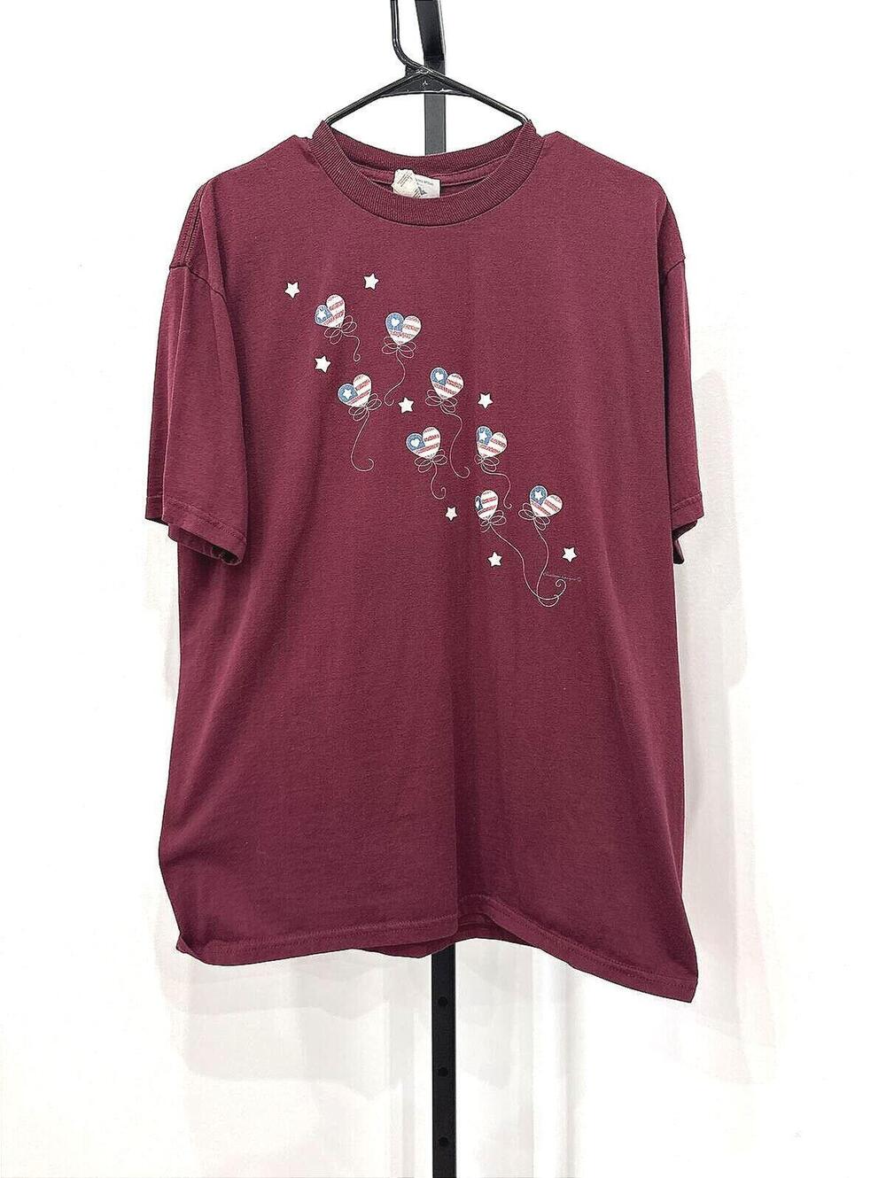 Large Vintage Cotton Americana Maroon Sweatshirt with Heart and Stars Design